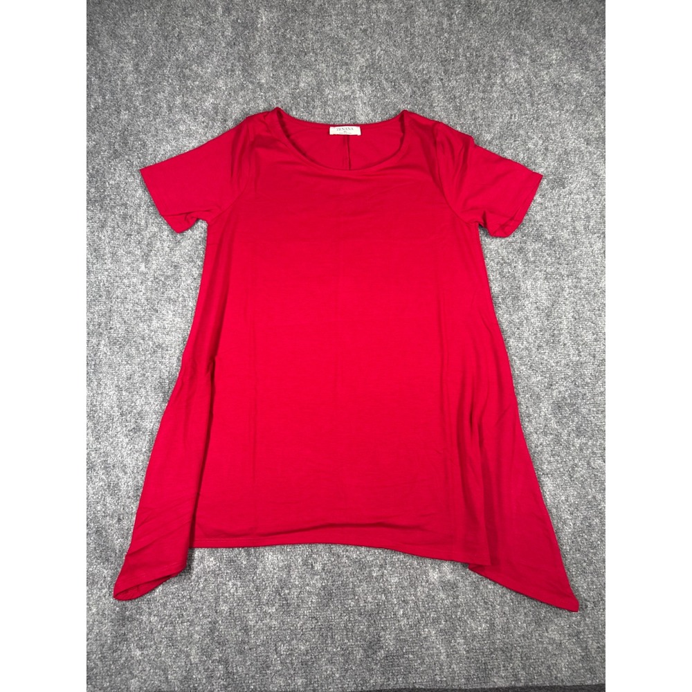 Zenana Womens XL Red Short Sleeve Sharkbite Hem‎ Tunic Top NEW
